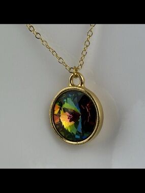 Swarovski Austrian Crystal Rainbow Rivoli Pendant "Candy" Necklace Faceted Prism